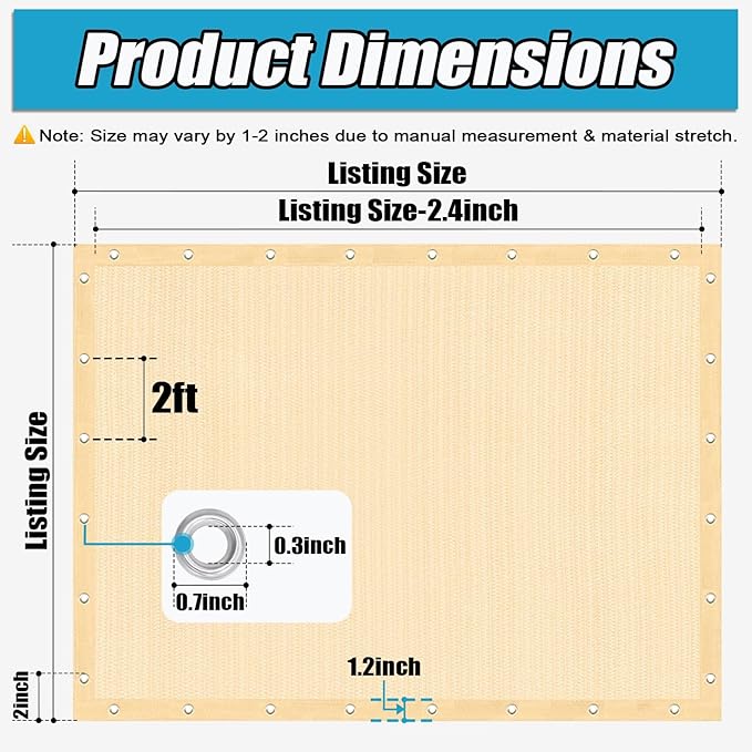 Amagenix 90% Sun Shade Cloth with Grommets, 6' x 20' Pergola Replacement Shade Cover Canopy Privacy Screen for Outdoor Patio Garden, Wheat (We Customized)