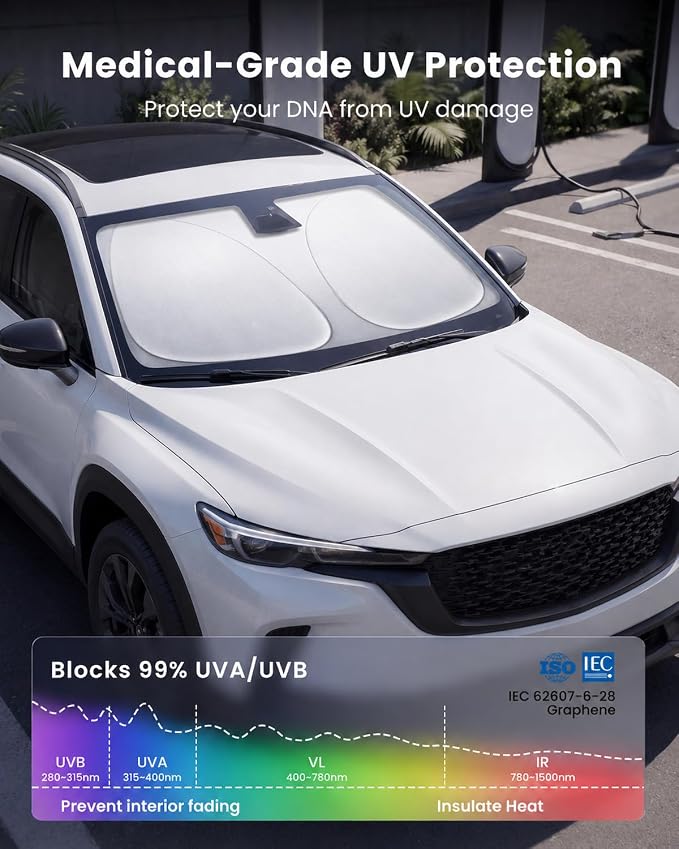REEVAA 2026 3rd Pro Windshield Sunshade for 2023-2026 Mazda CX-50 | Dual-Layer Heat & Sun Defense, OEM Design | Foldable Sun Shade Car Accessories with Storage Bag