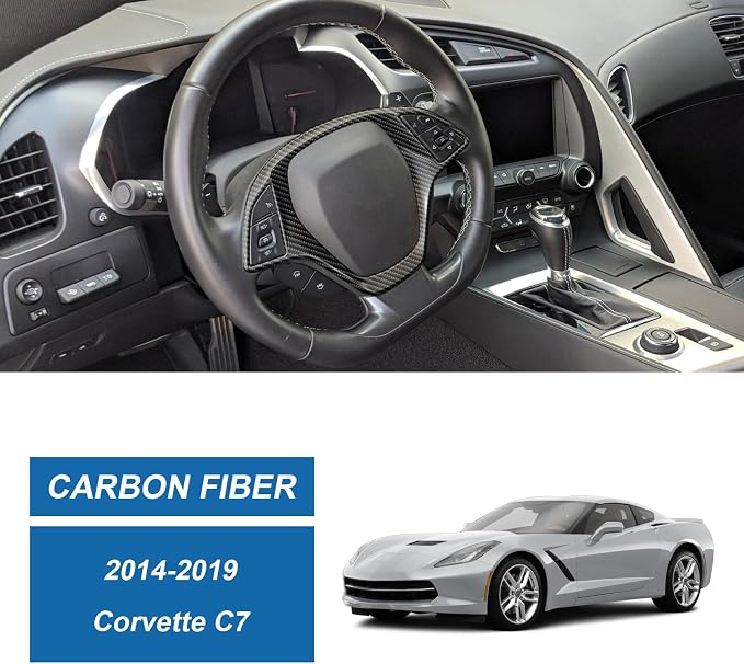 Real Carbon Fiber Steering Wheel Cover Compatible with Corvette C7 2014–2019
