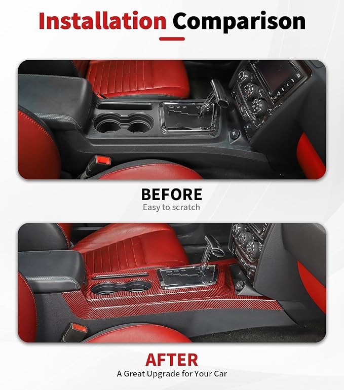 JWWY Challenger Interior Kit for 2009-2014 Dodge Challenger, Gear Shift Panel Dashboard Center Console Vent Outlet Cover Trim Red Carbon Fiber 8PCS
