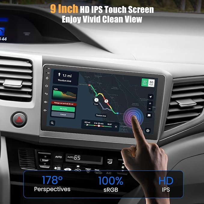 4G+64G Car Radio for Honda Civic 2012-2015 with Wireless Carpaly & Android Auto,9 Inch IPS Touch Screen Car Stereo with GPS Navigation/Bluetooth 5.2/FM/Backup Camera/WiFi/SWC/HiFi