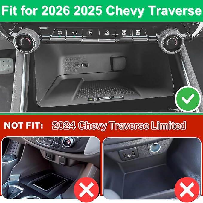 2Pcs Center Console Organizer for 2026 2025 Chevy Traverse Interior Accessories Secondary Storage Box Insert Divider Armrest Hidden Compartment - Not fit for 2024 Chevy Traverse Limited