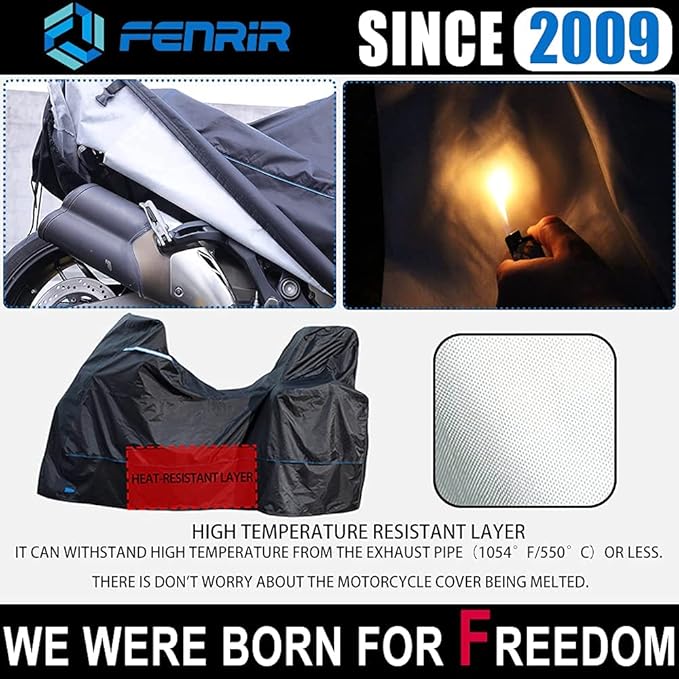 FENRIR 420D 90"INCH Motorcycle Cover Waterproof Outdoor Storage compatible with Adventure R1250GS R1300GS KLR650 Versys Africa twin Transalp750 NC750X CB500X NT1100 Tracer9 FJR1300 Multistrada Vstrom