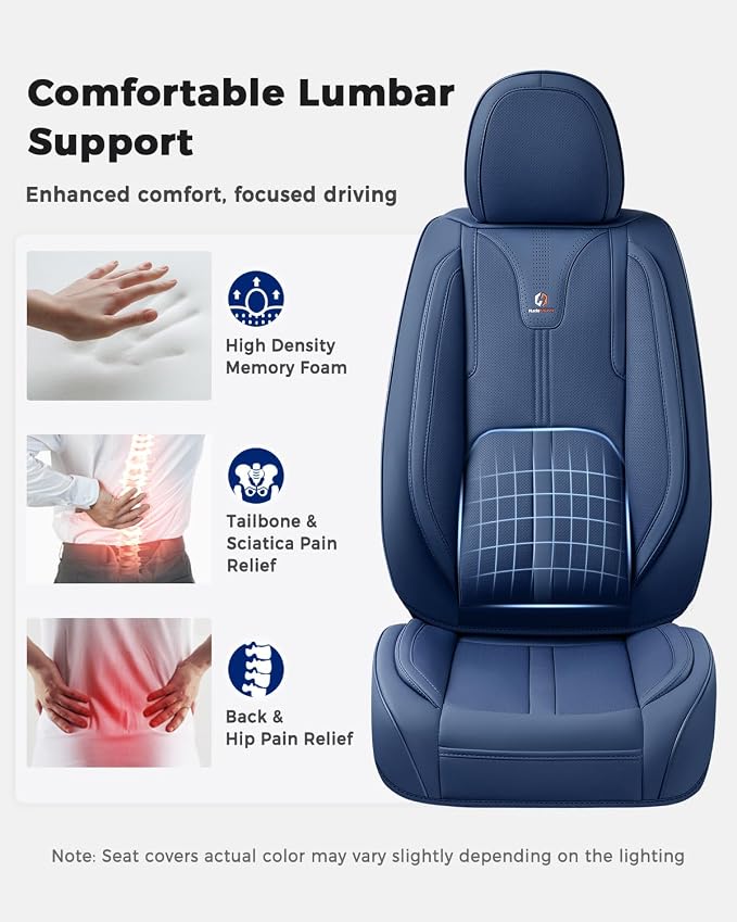 Huidasource Blue Seat Covers Luxury Nappa Leather, Car Seat Covers with Velcro Adjustable, Airbag, Lumbar Support, Cooling＆Heating, Seat Covers for Trucks Universal Fit for Most Cars SUV Trucks, Blue