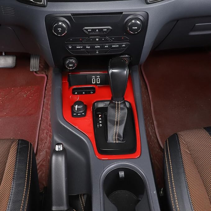 Red ABS Central Control Gear Shift Panel Trim Cover，Fit ForFor-d Ranger 2015-2022,Center Console Gear Shift Interior Frame Panel Trim Cover Stickers Interior Accessories