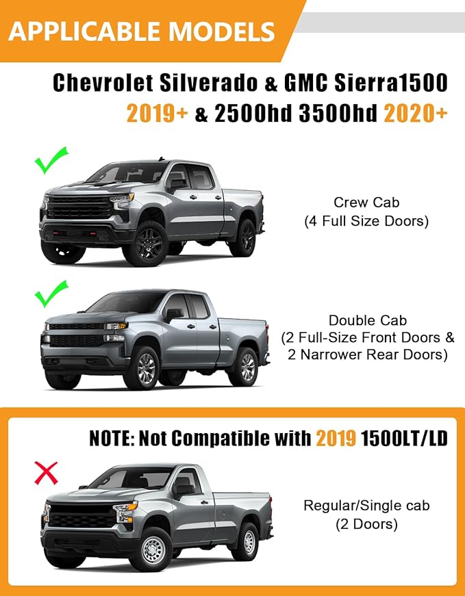 KINGGERI Under Seat Storage Boxes Compatible with 2019-2026 Chevy Chevrolet Silverado 1500/GMC Sierra 1500, 2020-2026 Silverado/Sierra 2500HD/3500HD | Double & Crew Cab Rear Underseat Organizer Box