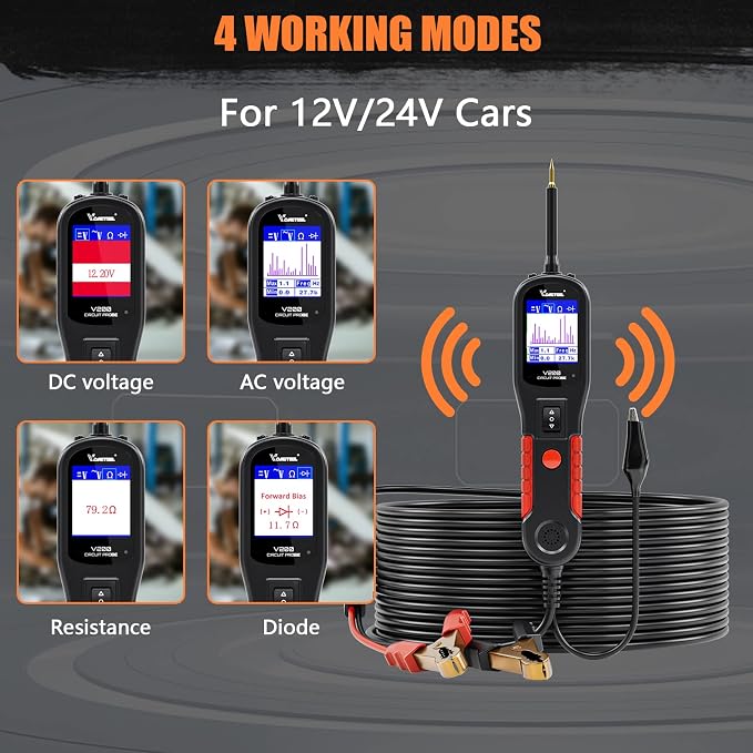 VDIAGTOOL V200 Automotive Circuit Tester, Power Circuit Probe Tool, 12-24V Electrical Short Open Breaker Circuit Finder, AC/DC Current Resistance, Duty Cycle, & 20FT Extension Cord, for 99% Cars