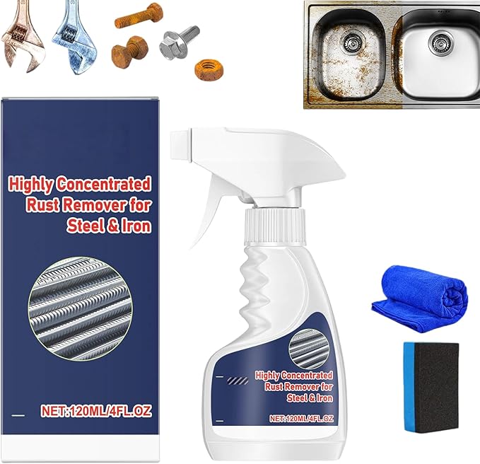 Highly Concentrated Steel Rust Remover,2026 Upgraded Multipurpose Rust Remover Spray for Metal, Highly Concentrated Rust Remover for Steel & Iron,Powerful Stainless Steel Rust Remover (1PCS)