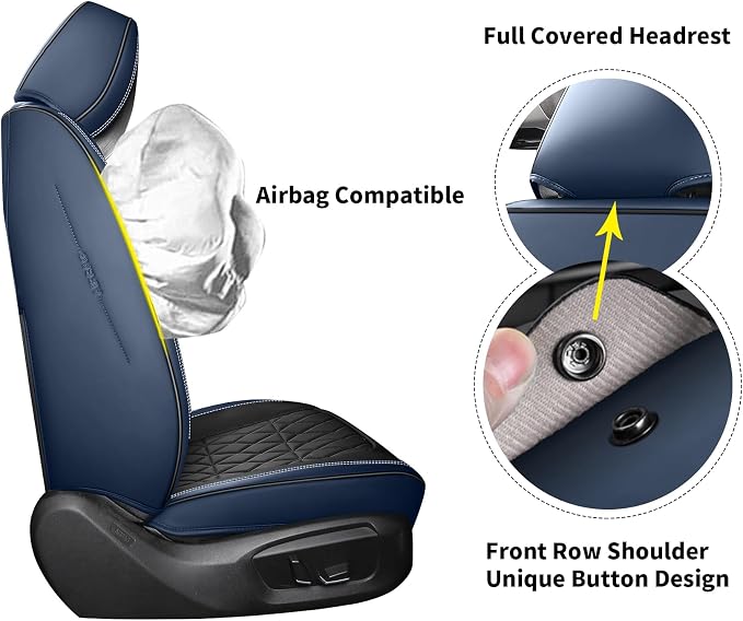 Aierxuan 2Pcs Front Car Seat Covers Full Coverage, Faux Leather Universal Fit Jeep Liberty Renegade Compass Buick Encore Envision Ford Ecosport Ranger Maverick Cadillac, Black-Blue
