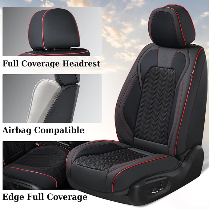 Coverado Seat Covers Full Set, Seat Covers for Cars, Car Seat Covers Winter, Breathable Faux Leather Car Seat Protector Car Seat Cushion, Black Car Seat Covers Universal Fit for Most Cars SUVs Trucks