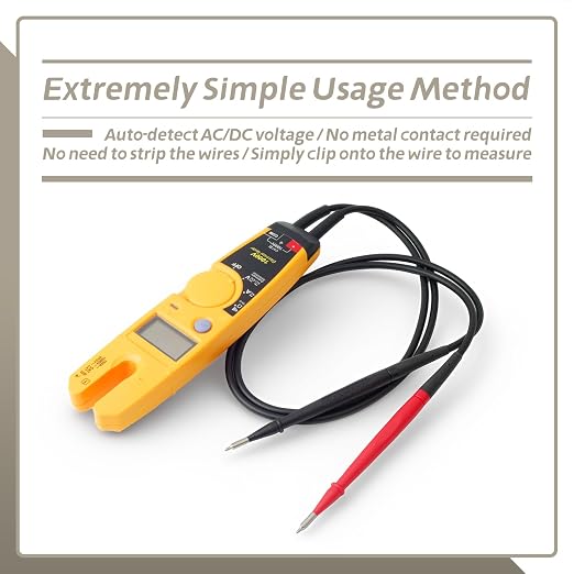 T5-1000 Voltage Continuity and Current Tester Replacement for Fluke Handheld Electrical Testing Tools, OpenJaw Design for Current Measurements Without Metal Touching, Slim Reach Probe Tips