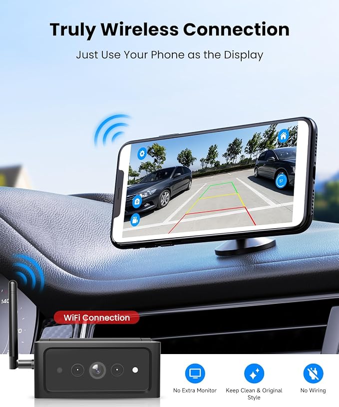 AUTO-VOX Magnetic Wireless Backup Camera with WiFi Connection | No Monitor Needed, Snaps On in 1 Sec, Solar Powered for Longer Runtime, Reliable Live View up to 230FT for Truck Trailer RV