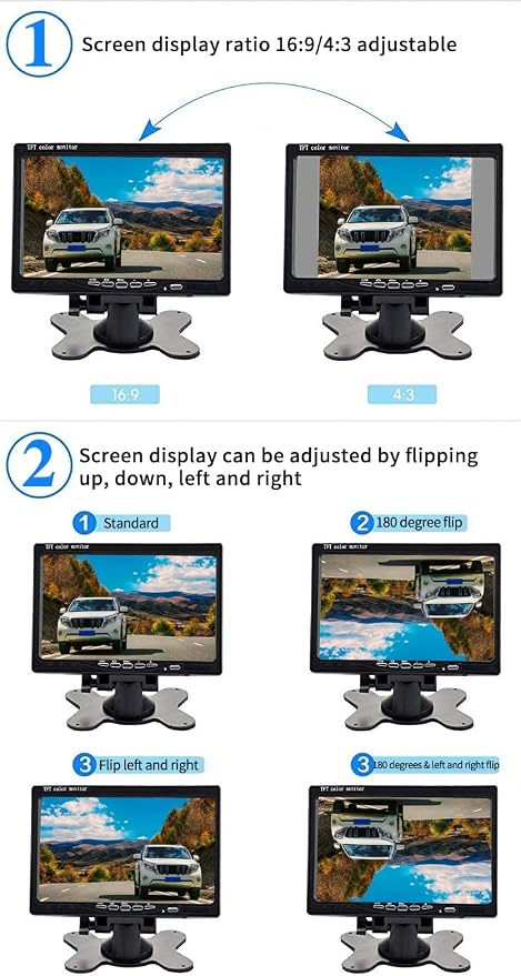 7 inch 1080P Vehicle Backup Camera Monitor Kit, Color TFT LCD Display HD Camera Rear View Reversing Parking Camera Waterproof for Car SUV Van Truck