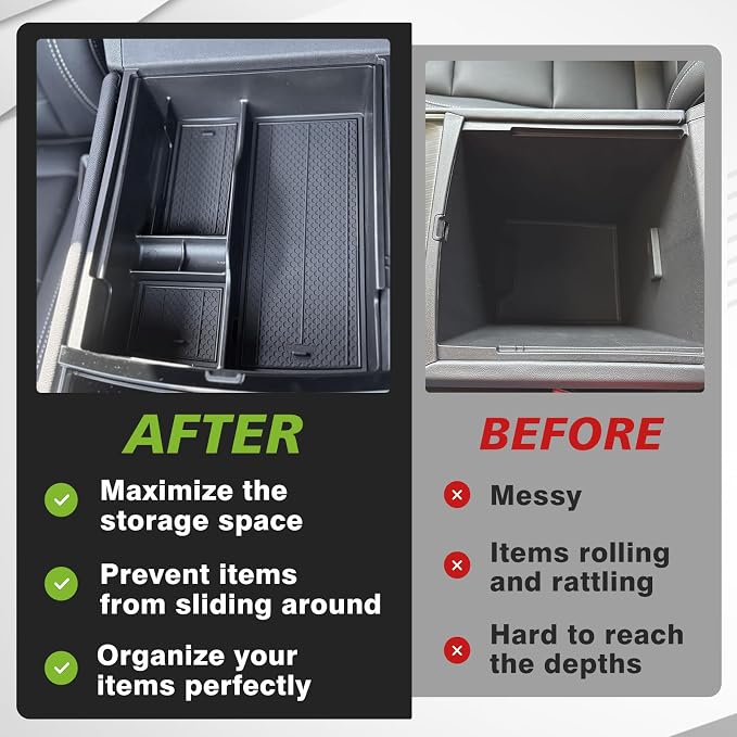 Muslogy Center Console Organizer & Armrest Cover Compatible with 2024 2025 GMC Acadia & Chevy Traverse Accessories Middle Console Storage Box & Vegan Leather Arm Rest Middle Console Protector