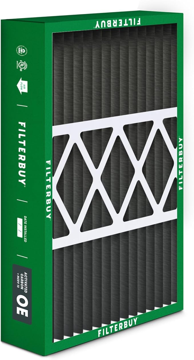 Filterbuy 16x25x5 Air Filter MERV 10 Odor & Allergy Defense with Activated Carbon (4-Pack), Pleated HVAC AC Furnace Filters for Honeywell, Lennox, and More (Actual Size: 15.75 x 24.75 x 4.38)