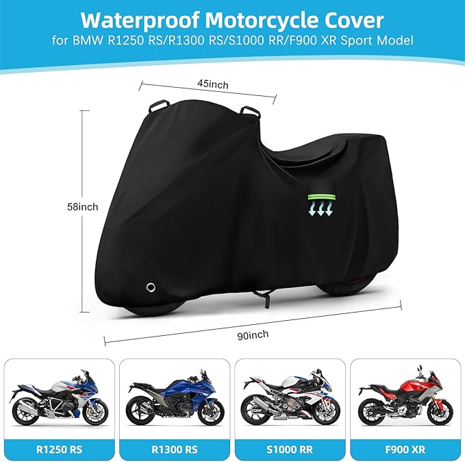 Motorcycle Cover Waterproof for BMW R1250 RS/R1300 RS/S1000 RR/F900 XR, Heavy Duty Outdoor Sun Rain Snow UV Dust All Weather Protection Motorbike Cover with Soft Cotton Lining & Lock Hole