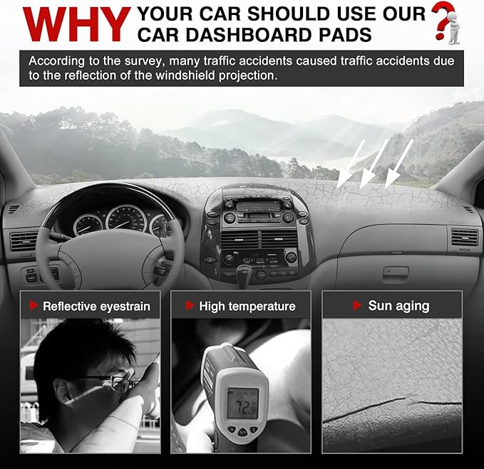 Autorder Dashboard Cover Mat for Toyota Sienna 2004-2010 Accessories Dash Cover Upgrade Flannel Dash Mat Sunshade Glare UV Rays Protector