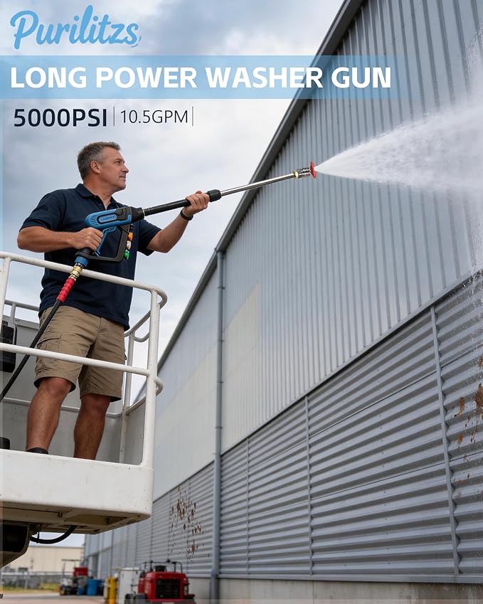 5000PSI Pressure Washer Gun 3/8'' Swivel Plug with Extension Wand, M22 Coupler & 5 Nozzle Tips, 40 inch, Power Washer Gun for Car Detailing Yard House Cleaning