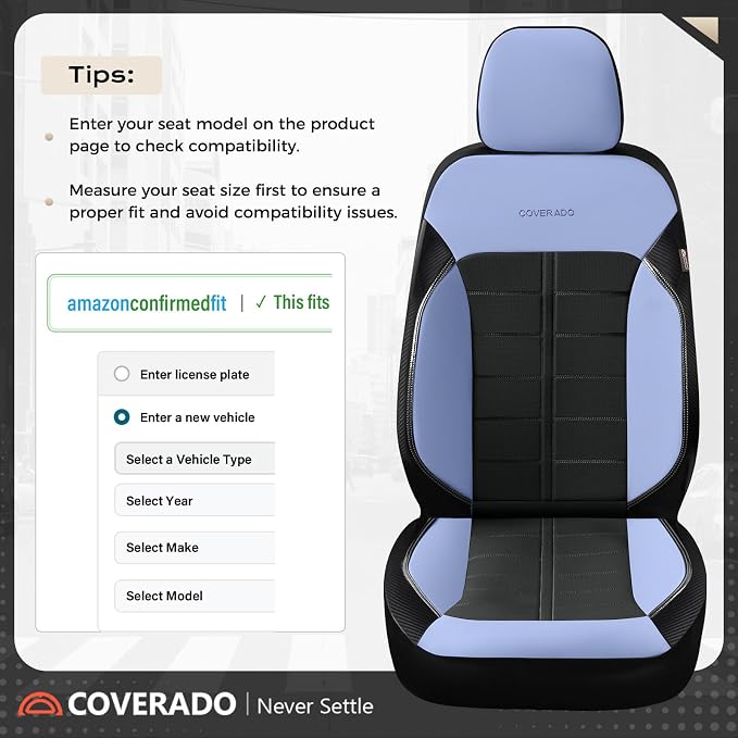Coverado Leather Car Seat Covers, Waterproof Front Seat Covers 2 Pack, Blue & Black Full Coverage Automotive Seat Cushion Protectors, Universal Fit for Cars SUV Trucks