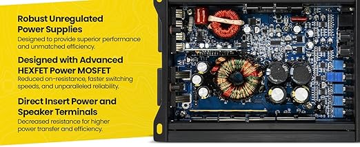 Stinger Audio MT-1000.5 Compact Digital Class D 1200W RMS 5-Channel Car Audio Amplifier with Bass Knob Remote Control, Bass Boost, HEXFET MOSFET, High/Low Pass Crossover, Subsonic Filter