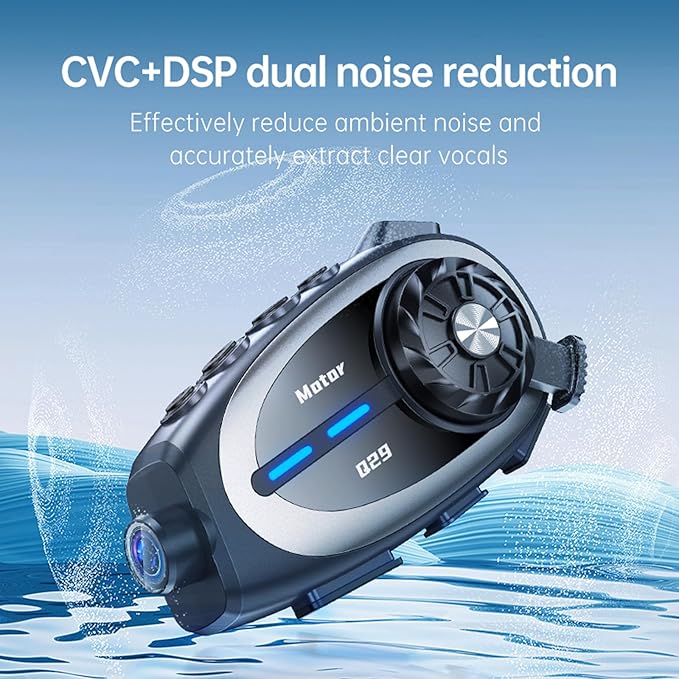 Motorcycle Helmet Intercom with Camera 1080P – Wireless5.4 Helmet Headset with WiFi, Voice Assistant, Support 1600FT Intercom, Noise Reduction, IP56 Waterproof, 1500mAh Battery, Music Sharing
