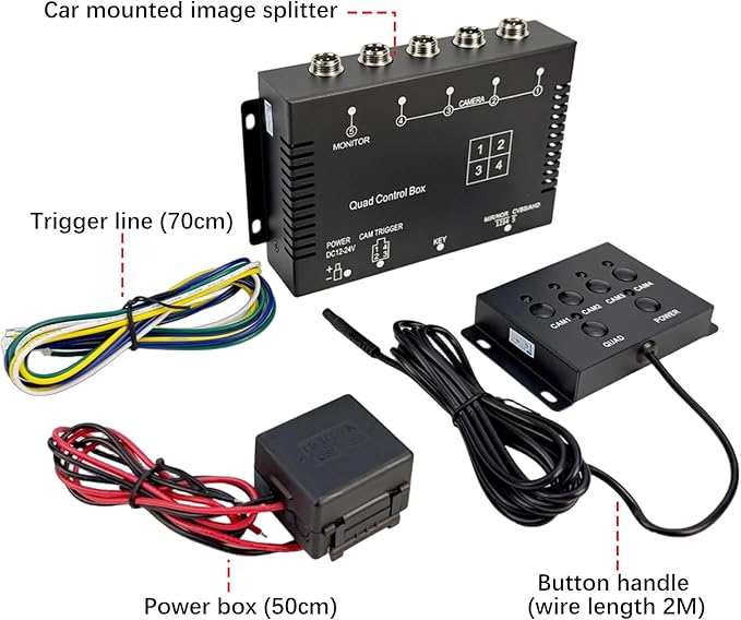 4 Channel Video Splitter Box, AHD 1080P 4 Camera Monitor System for Vehicle, Truck RV Bus Backup Camera Multiplexer with Wide DC 12V 24V Input, Video Switch Combiner for Safety Surveillance