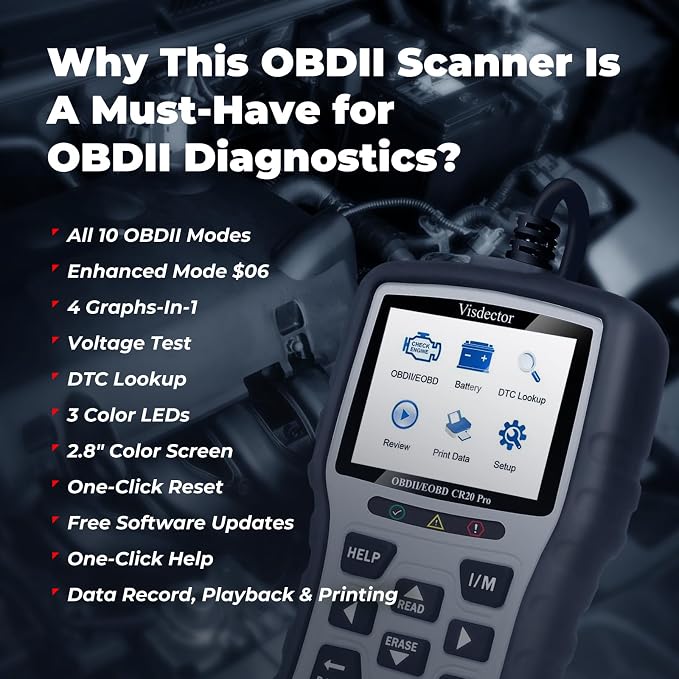 CR20 Pro Enhanced Universal OBD2 Scanner Car Code Reader Check Engine Fault Reader to Turn Off CEL Light, Read & Clear DTCs, Data Graphing, Voltage Test, Silver/Black