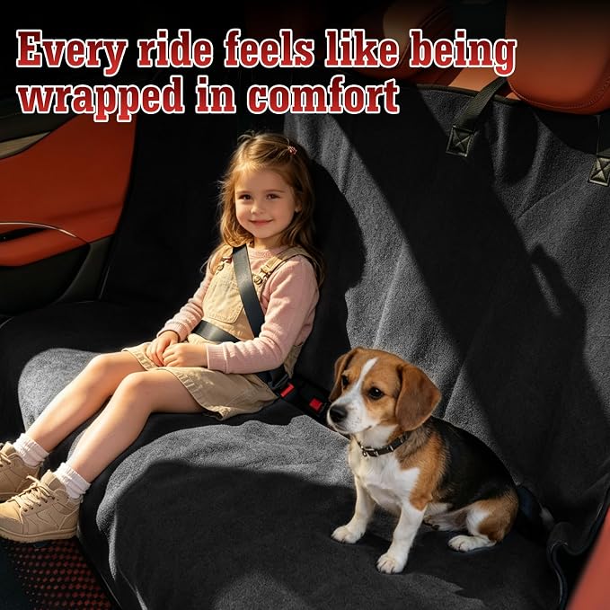 Car Seat Cover Towel, Waterproof Sweat Absorbent Back Seat Protector for Sedans SUVs & Minivans, Non-Slip Machine Washable Rear Bench Cover for Post-Gym, Beach, Pets & Kids (Black)
