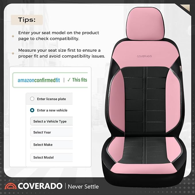 Coverado Car Seat Covers Front Seats Luxury Faux Leather Waterproof Seat Covers Car Seat Protector Automotive Seat Covers Cushion Universal Fit for Most Cars SUV Trucks, Pink&Black