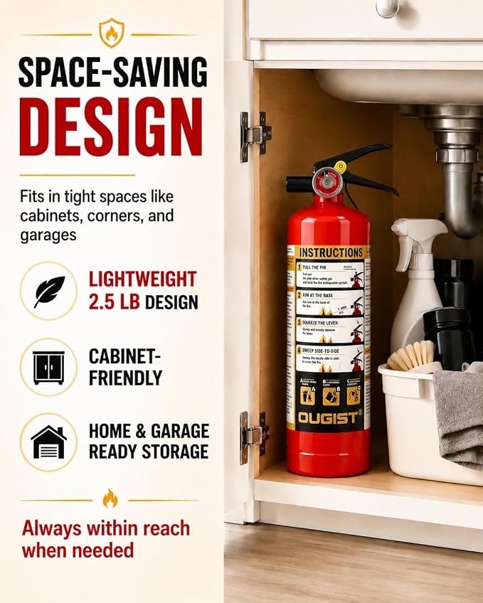 Ougist ABC Fire Extinguisher for Home, 2.5lb Small Fire Extinguisher for Kitchen & Garage, Vehicle Fire Extinguisher for Truck, Car and Boat, Professional Safety Grade, Red