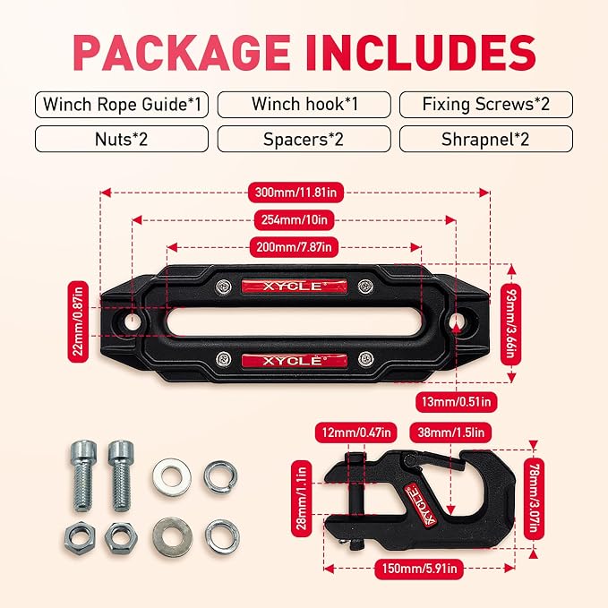Winch Fairlead with Tow Hook, Black, 10 in. (254 mm) | Synthetic Rope Fairlead, Forged Winch Hook, 10000 lb. - 20000 lb Towing, For SUV Truck Trailer Jeep Electric Winches