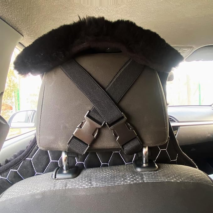 Genuine Fluffy Sheepskin car seat Covers, Black Merino Wool seat Cover for Front seat of SUV Truck Sedan Minivan
