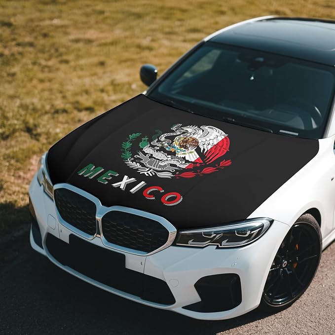Mexico Flag Car Hood Cover, 4x5 Feet Car Bonnet Banner | Universal Fit, Elastic Polyester, Stretchable