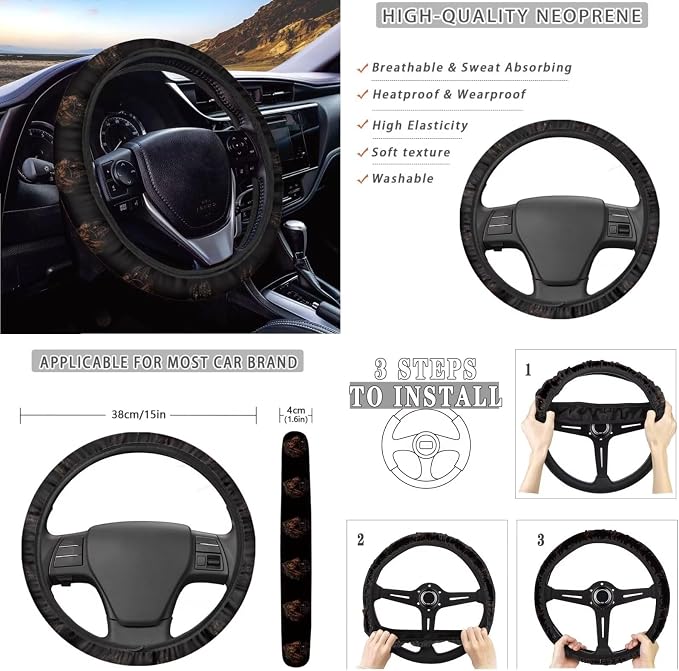 Horse Dreamcatcher Pattern Auto Seat Covers Full Set 10pcs Car Accessories Front and Back Seat Covers Car Trash Can Steering Wheel Cover Air Ven Storage Bag Keychain Cup Coasters