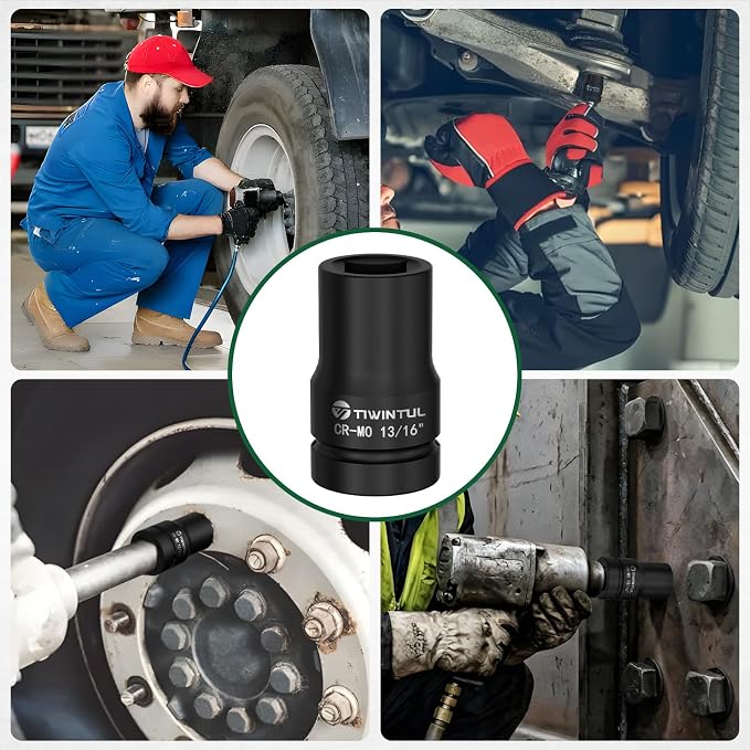 13/16" Impact Socket 1" Drive, for Truck Axle Nuts & Hub Removal | Square, 6 Point Design, CR-MO ANSI Certified, Heavy Duty Socket 1 Inch Drive for Suspension & Heavy Equipment Maintenance