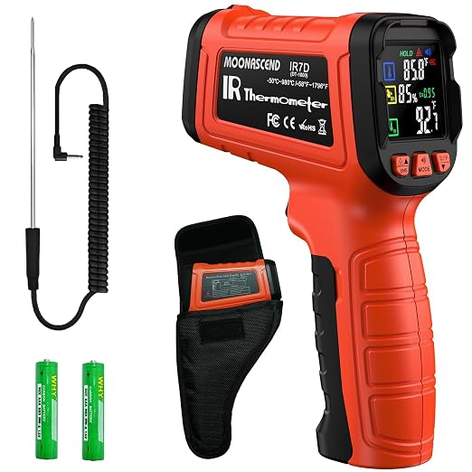 -58°F to 1796°F Infrared Thermometer Gun, Dual-Mode 16:1 | Surface & Internal Temperature Reading，Includes Portable Holster，Humidity & Ambient Temperature Display