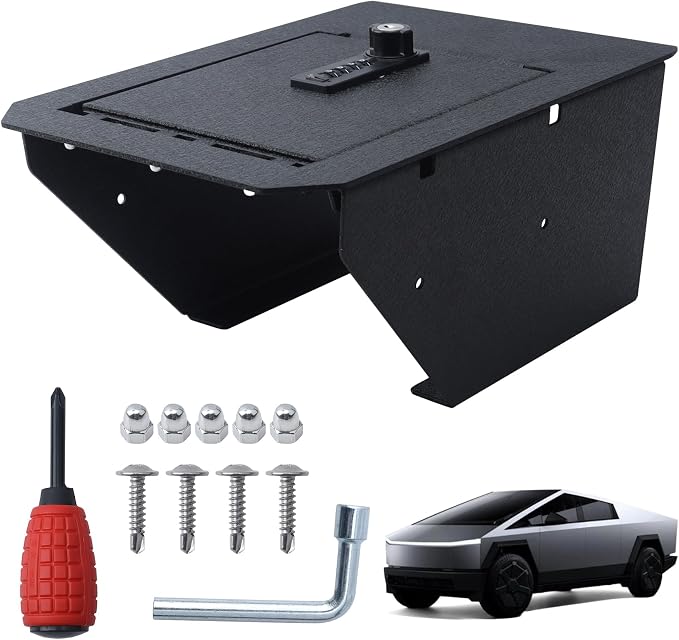 Cybertruck Center Console Safe Box - Organizer Safe Anti-Theft Box Compatible With 2024 Cybertruck Center Console Armrest Lock W/4 Digit Combo Password Lock and Keylock