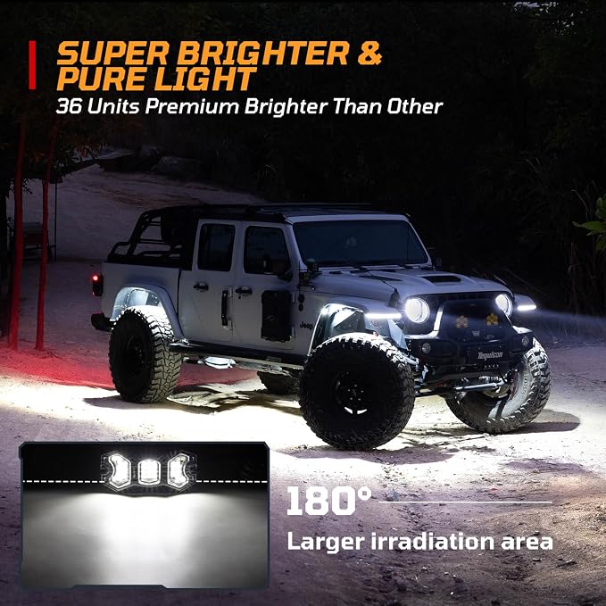 16 Million Color Rock Lights for Trucks - APP & RF Controlled RGBW Underglow LED Kit, 180° Wide Beam Aluminum Pods, 20 Dynamic Modes with Music Sync, Waterproof for UTV/ATV/Jeep/RV (4 Pods)