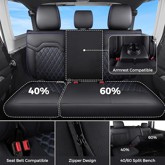 Huidasource Seat Covers for Chevy Silverado/GMC Sierra, Chevy Silverado 1500 Seat Covers, 1500 2007-2013&2019-2026, 2500HD 3500HD 2020-2026 Crew Double Extended Cab Nappa Leather Covers(Full Set/Blue)