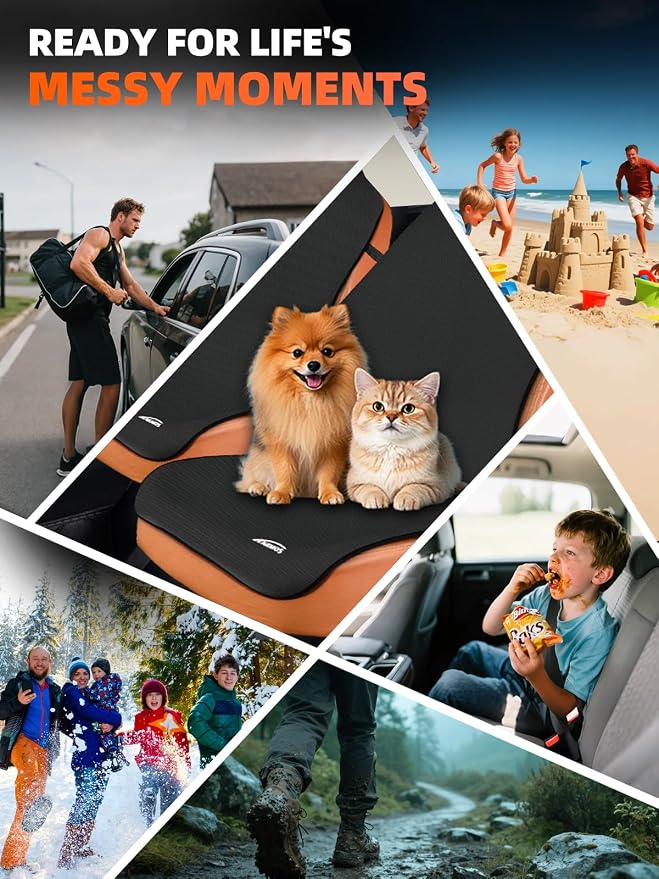 2 Pack Waterproof Car Seat Covers - Universal Fit Rubber Front Seat Protectors for SUVs, Sedans & Trucks - Non-Slip Backing for Fitness, Gym & Pets - Black