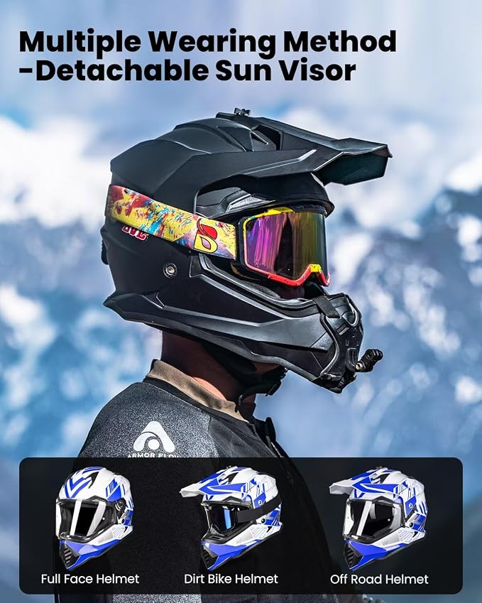 ILM Dual Sport Adventure Motorcycle Helmet with Pinlock Compatible Sun Visor Snowmobile ATV Dirt Bike Off Road Casco Model WS902 (Blue White, S)