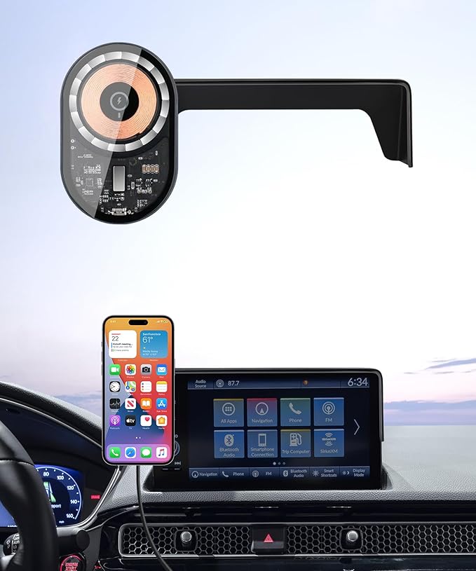 Wireless Charging Car Phone Holder for Honda Civic 2022-2026 / Civic Hybrid 2025-2026, 7/9" Screen Fixed Clip, 360° Rotation Car Phone Mount Compatible with MagSafe