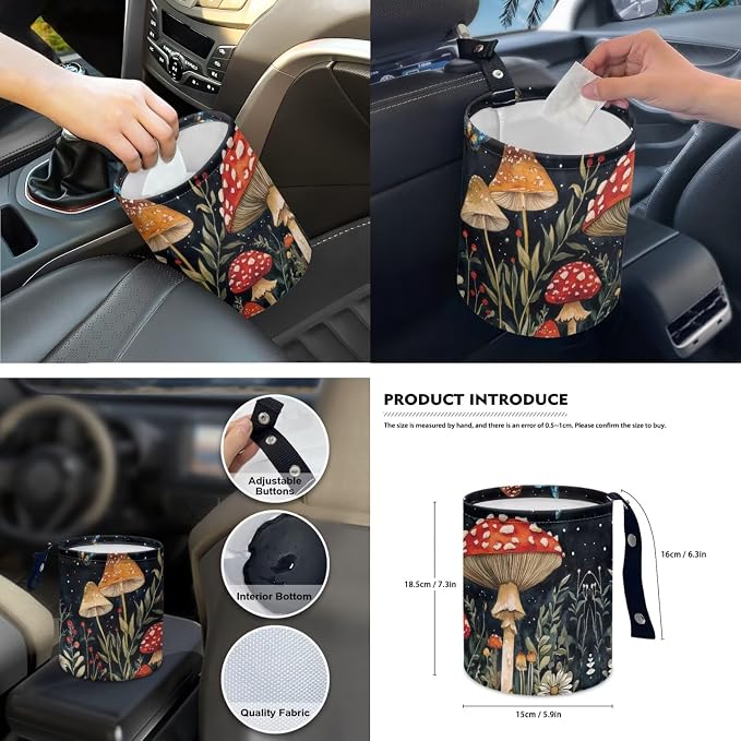 15 Pcs Moon Mushroom Butterfly Auto Interior Accessories Car Seat Covers with Auto Steering Wheel Cover Seat Belt Covers Car Trash Can View Mirror Cover Coaster Keychains