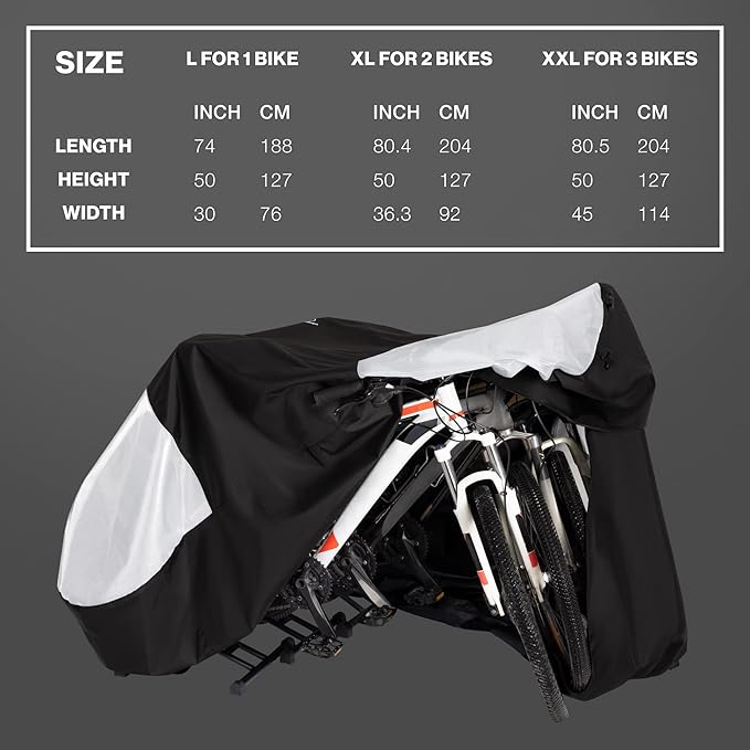 TeamObsidian Bike Cover - Outdoor Storage, Bicycle Transportation or Travel - Waterproof eBike Protection - For 1 to 3 Bikes - Heavy Duty Ripstop 600D Oxford Material - Transparent