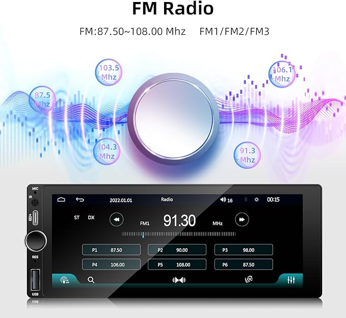 [Type-C&USB] Carplay Screen for car,Single-Din-Car-Radio with Wireless Apple-Carplay & Android-Auto,6.86 Inch Car Radio Touchscreen,Bluetooth Handsfree, Backup Camera, FM