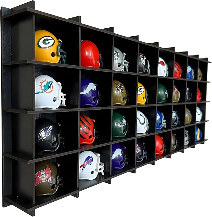 32 / 6 Color Mini Helmet Display Case,Mini Football Helmets,Football Helmet Display Case,Wall Mount (Black)