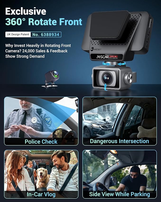 2026 AI Drive Assist 5G WiFi Dash Cam Front and Rear, UHD 4K+1080P, ADAS & GPS, 360° Rotating Front x Free 32GB Card Dual Dashcam, 3" Touch Screen, 24H Parking Mode, Support 512GB Max