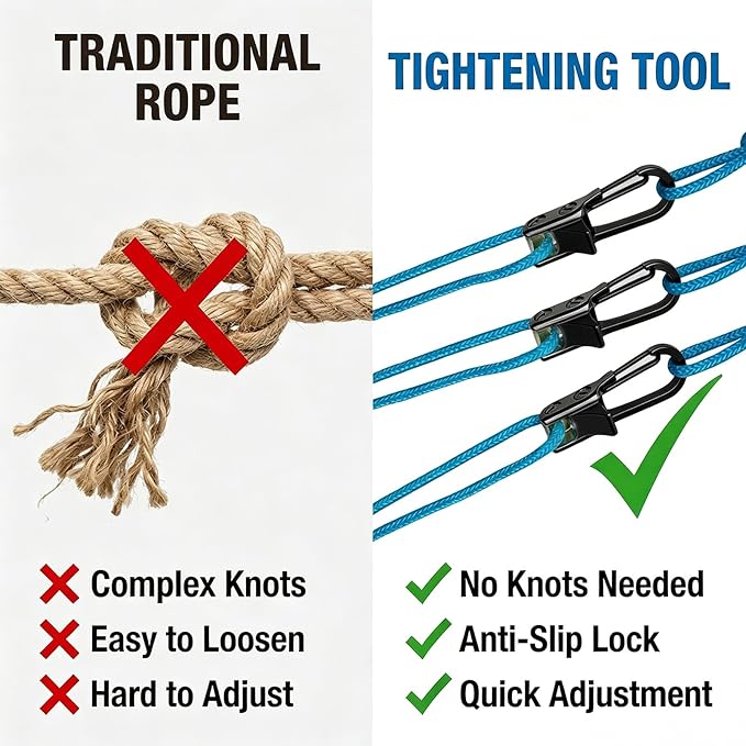 6 Pack Rope with Roller Tensioner for Easy and Secure Tying,2026 New Heavy Duty Retractable Buckle Rope with Accessory Cord for Camping Boating Home Storage Outdoor Use (Black 6)