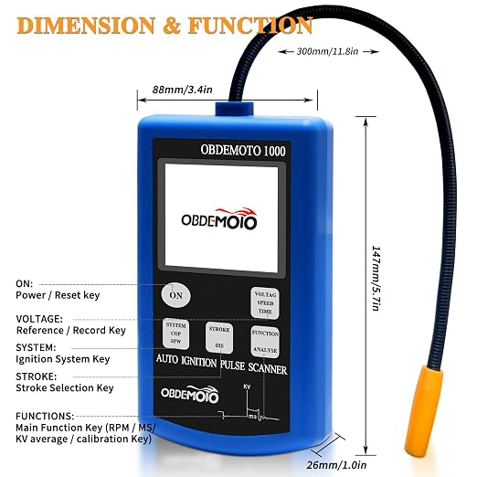 Ignition Coil Tester Tool, Non-Contact Spark Plug Tester Automotive & Motorcycle with Flexible Probe, 2.8" LCD Display for 1-12 Cylinder COP, DIS, SPW Engine, Measures Voltage, RPM, Burn Time