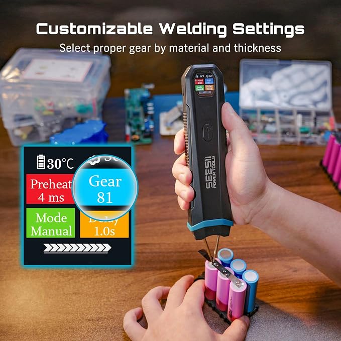 SEESII Battery Spot Welder: Battery Welder with Visual Display, 3360W Max Power with 1-99 Gears, Copper Tips, Portable Spot Welder for Battery DIY, Repairs, Outdoor Use